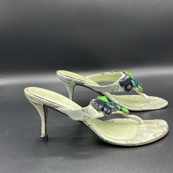 PRADA Sz 36.5 EU/ 6 US Silver & Green Kitten Heels - Picture 9 of 14